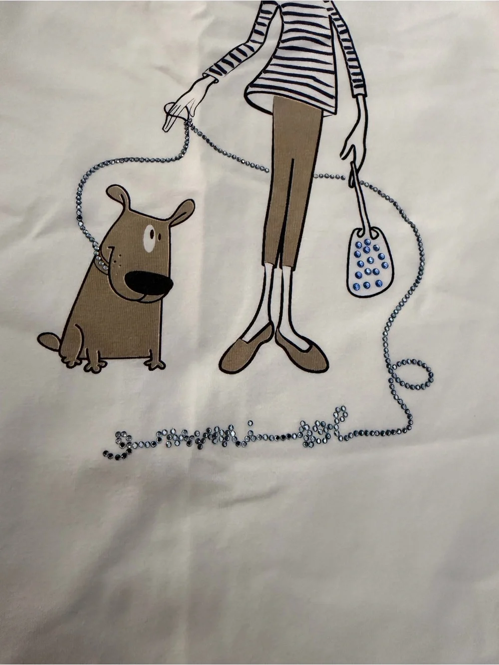 Mimi sol Girls White & Navy Graphic Shift Dress size 5-6 rhinestone dog print